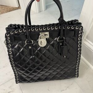 Michael Kors Hamilton Quilted Satchel Shoulder Bag Black Leather
